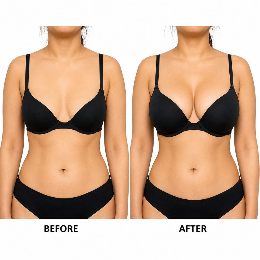 Non-surgical breast augmentation before and after at MS Skin & Hair Clinic Delhi
