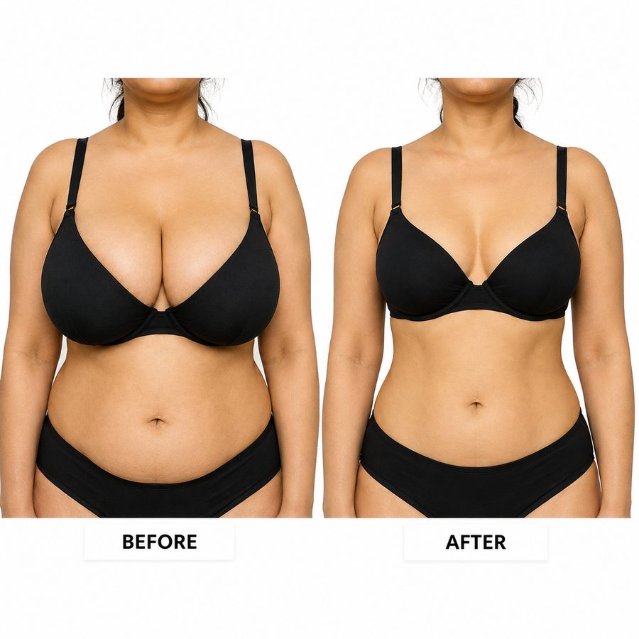 Non-surgical breast reduction before and after at MS Skin & Hair Clinic Delhi