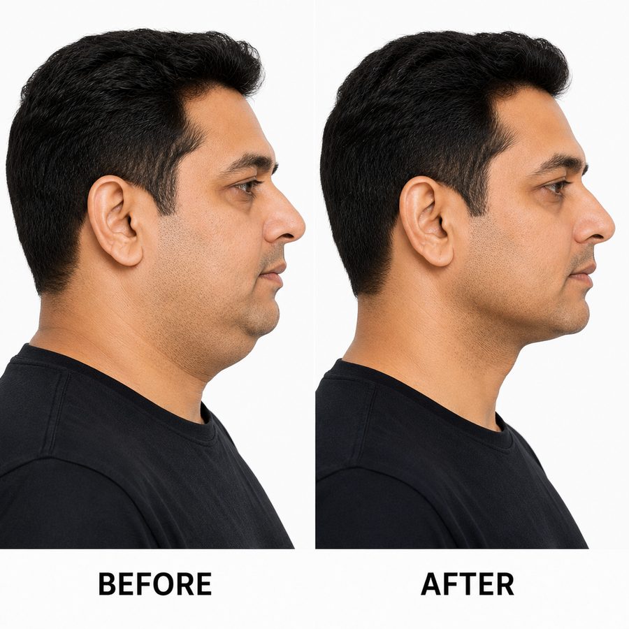Double chin reduction before and after for men at MS Skin & Hair Clinic Delhi