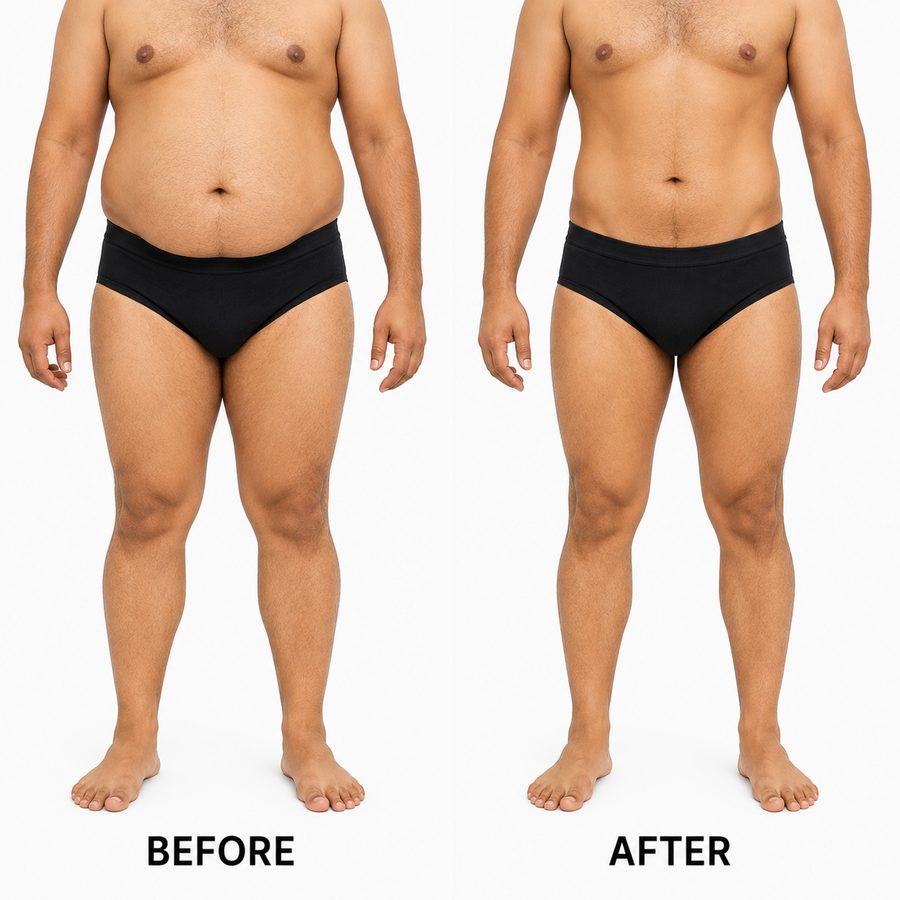 Liposuction before and after — men's abdomen