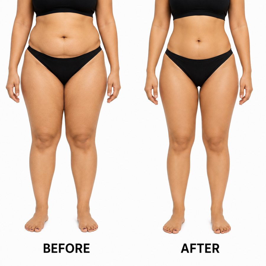 Liposuction before and after — women's abdomen