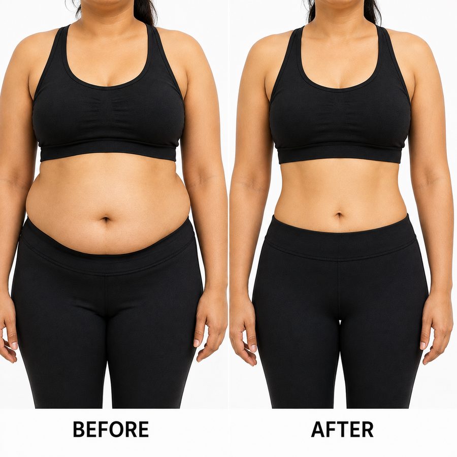 Liposuction before and after — waist and tummy