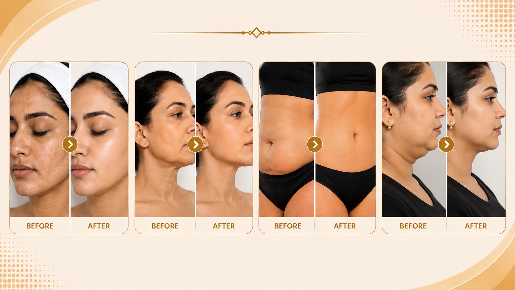 Before and after results for pigmentation, anti-ageing, body contouring and double chin treatments at MS Hair & Skin Care